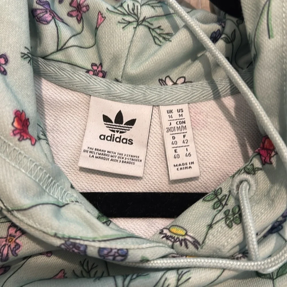 Adidas Floral Print Logo Hooded Sweatshirt Hoodie Green Floral Size Medium - Picture 12 of 16